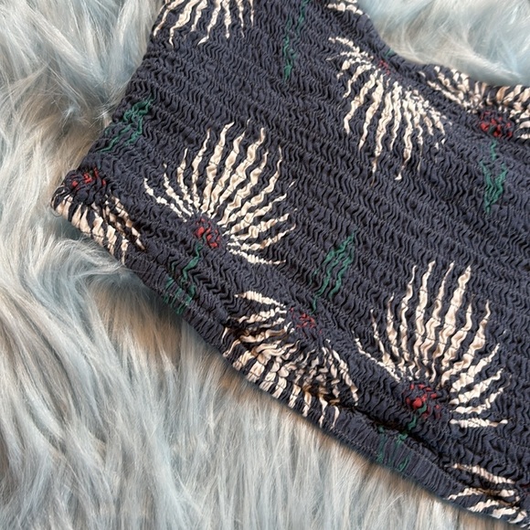 Lulus Trancoso Dusty Blue Floral Print Smocked Bandeau Top sz S - Picture 5 of 8